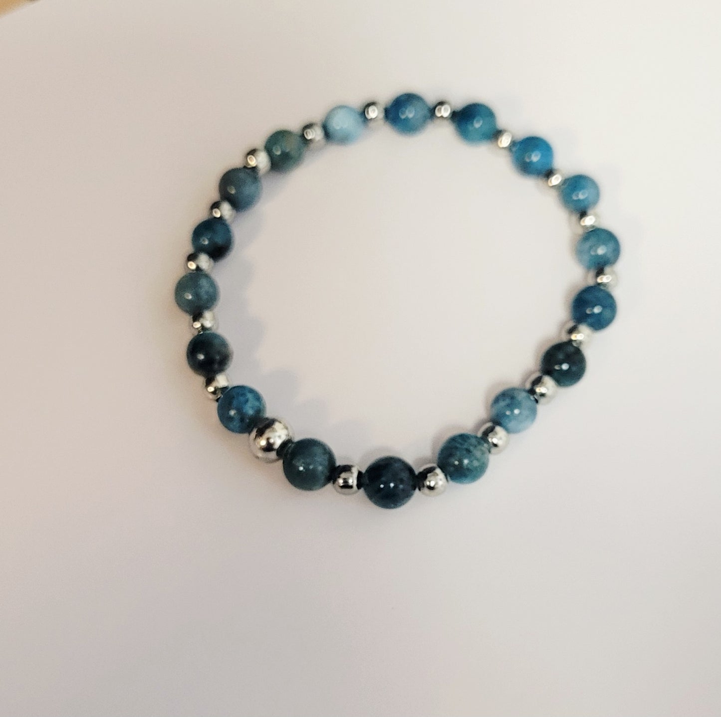 Beaded Bracelet Blue Apatite Natural gemstone 6mm dainty