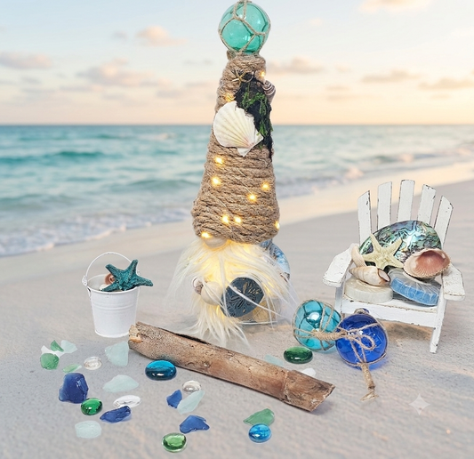 Light Up Gnome, Scented Gnome, Handmade OOAK Coastal Gnome, Fantasy Home Décor, Unique Gift