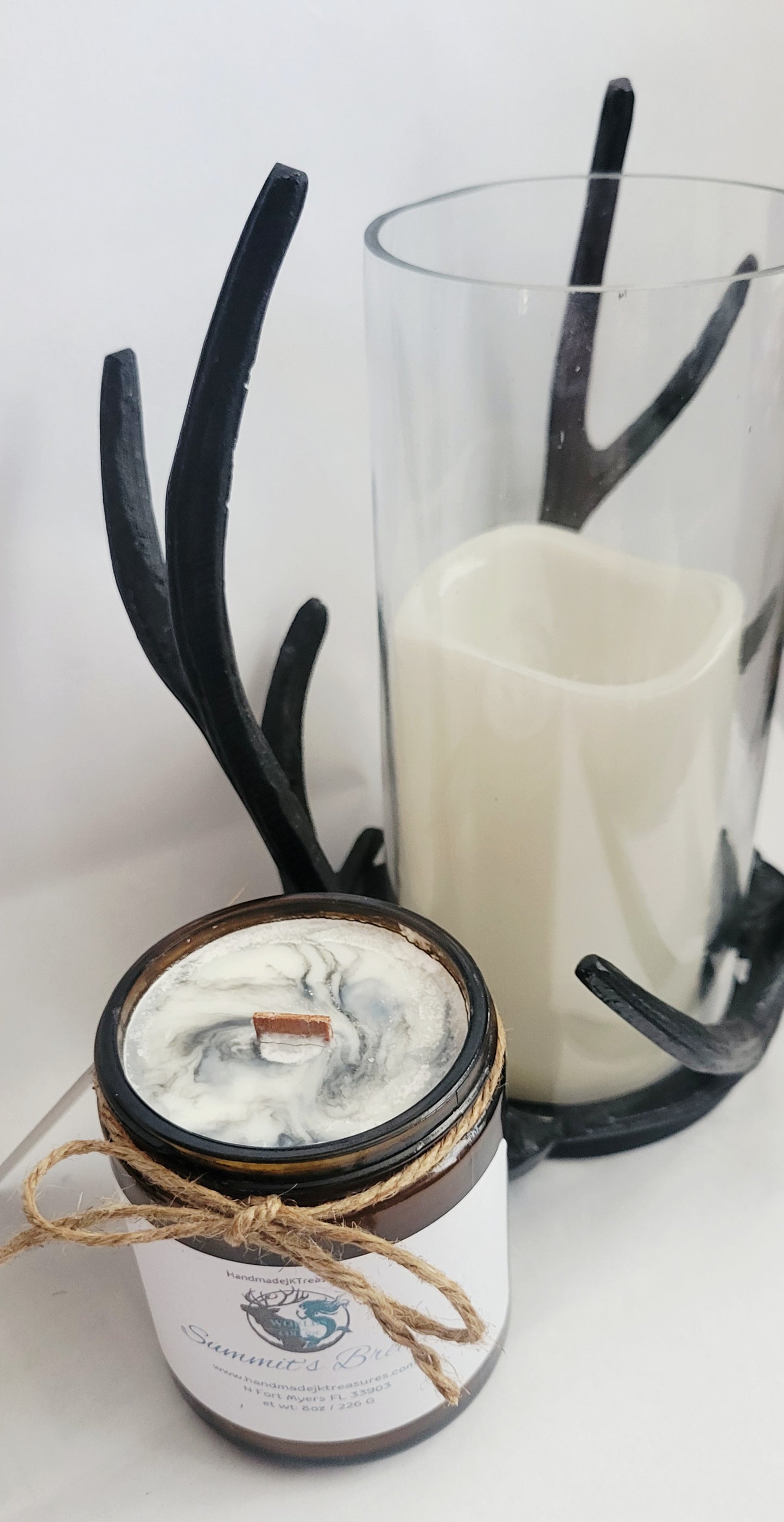 Artisan 8 oz Vegan Soy Wax Candle | With Crackling Wood Wick | Crisp Air & Woodsy Mist | Summit's Breath