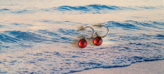 Red Crystal Sea Glass Rhinestone Dangle Drop Hoop Earrings