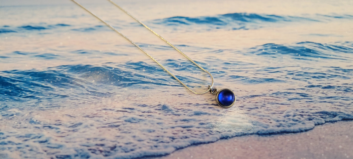 Dark blue crystal sea glass rhinestone 925 stamped sterling silver necklace