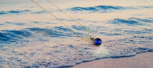 Dark blue crystal sea glass rhinestone 925 stamped sterling silver necklace