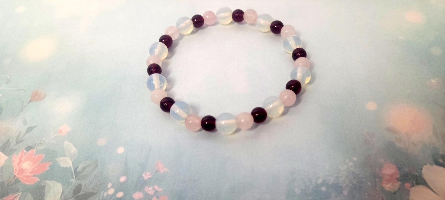Natural Garnet Rose Quartz Opalite Crystal stretch bracelet