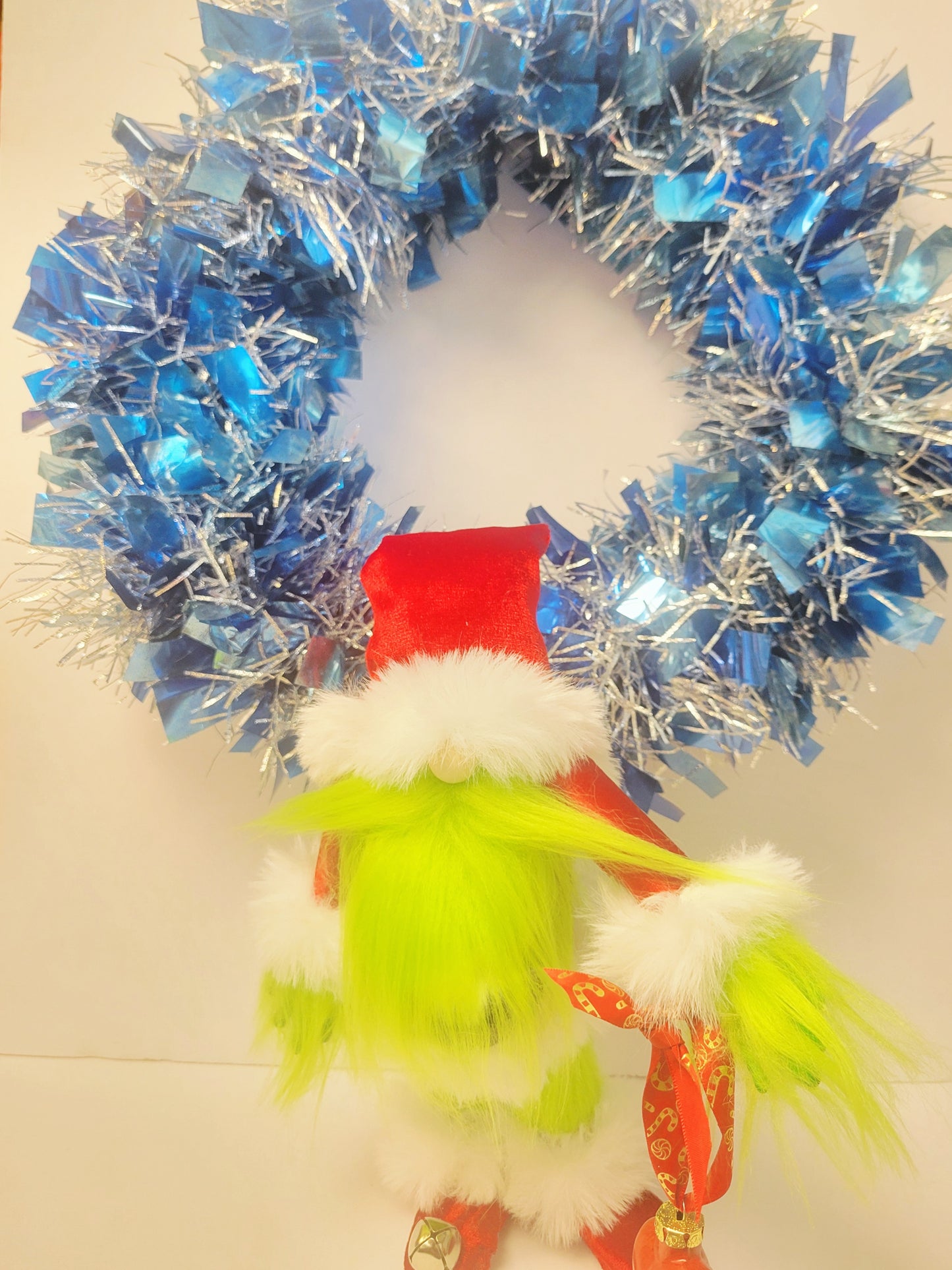 Grinch Santa Gnome, 18.5" Holiday Decor, Luxury Velvet & Faux Fur with Hand-Painted Heart Ornament
