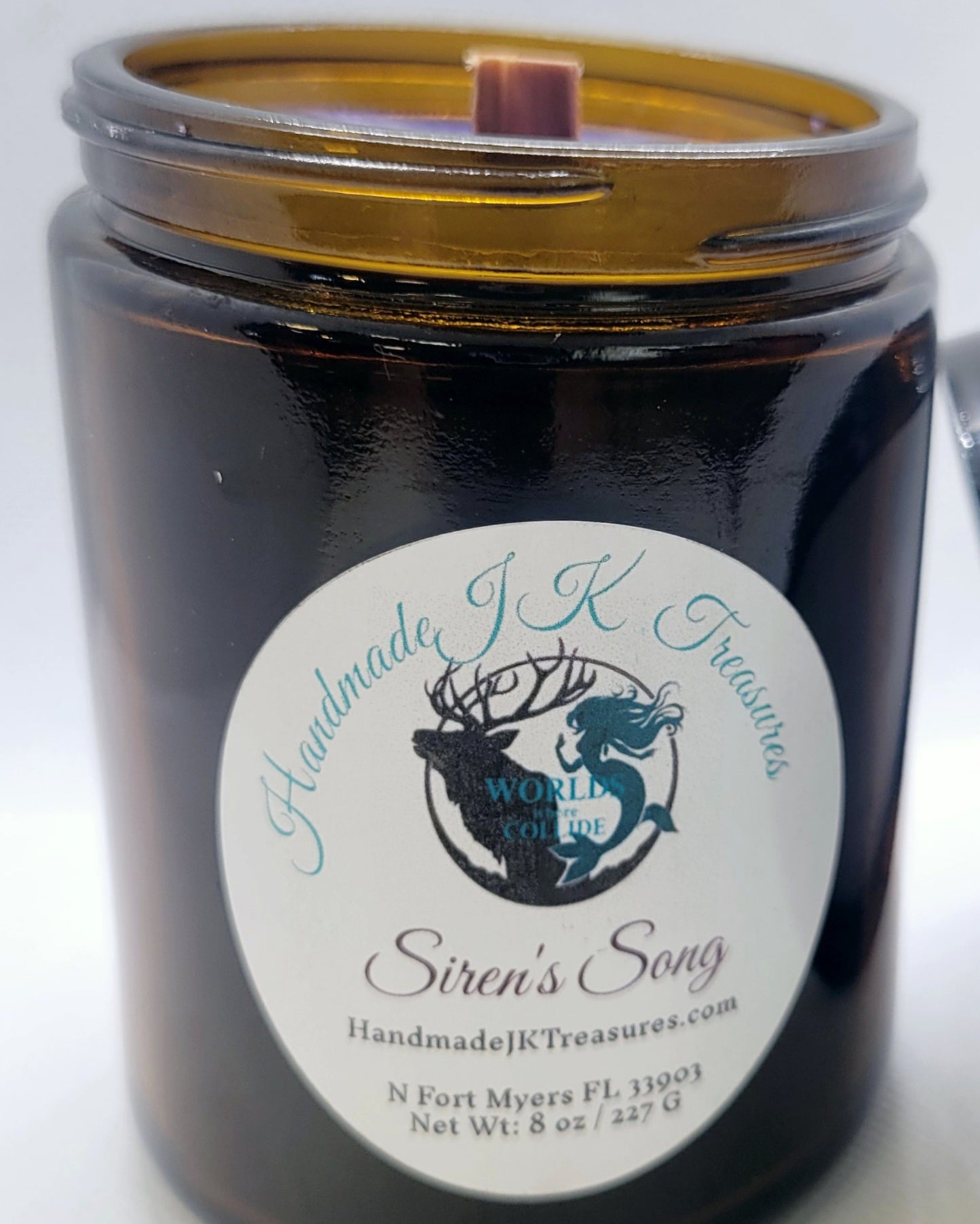 Artisan 8 oz Vegan Soy Candle with crackling wood wick| Exotic Florals & Deep Mist | Siren’s Song