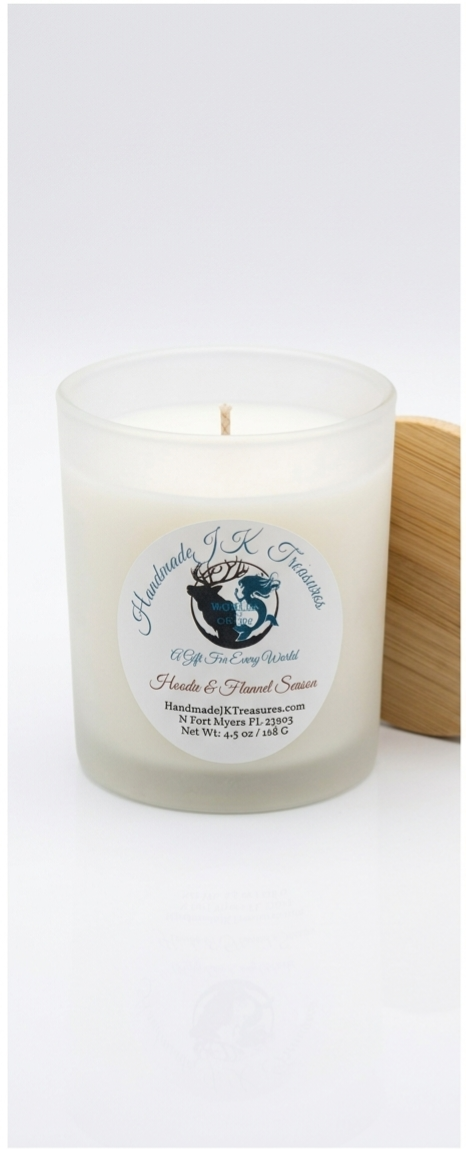 Fall Fragrance Hoodie & Flannel Season Vegan Soy Wax Candle 4.5 oz Frosted jar