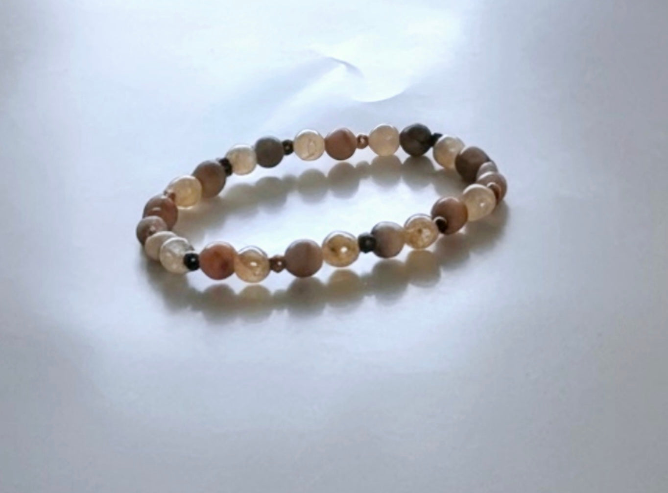 Natural 6mm Champagne & Snowflake Agate 6.5" Beaded Stretch Bracelet