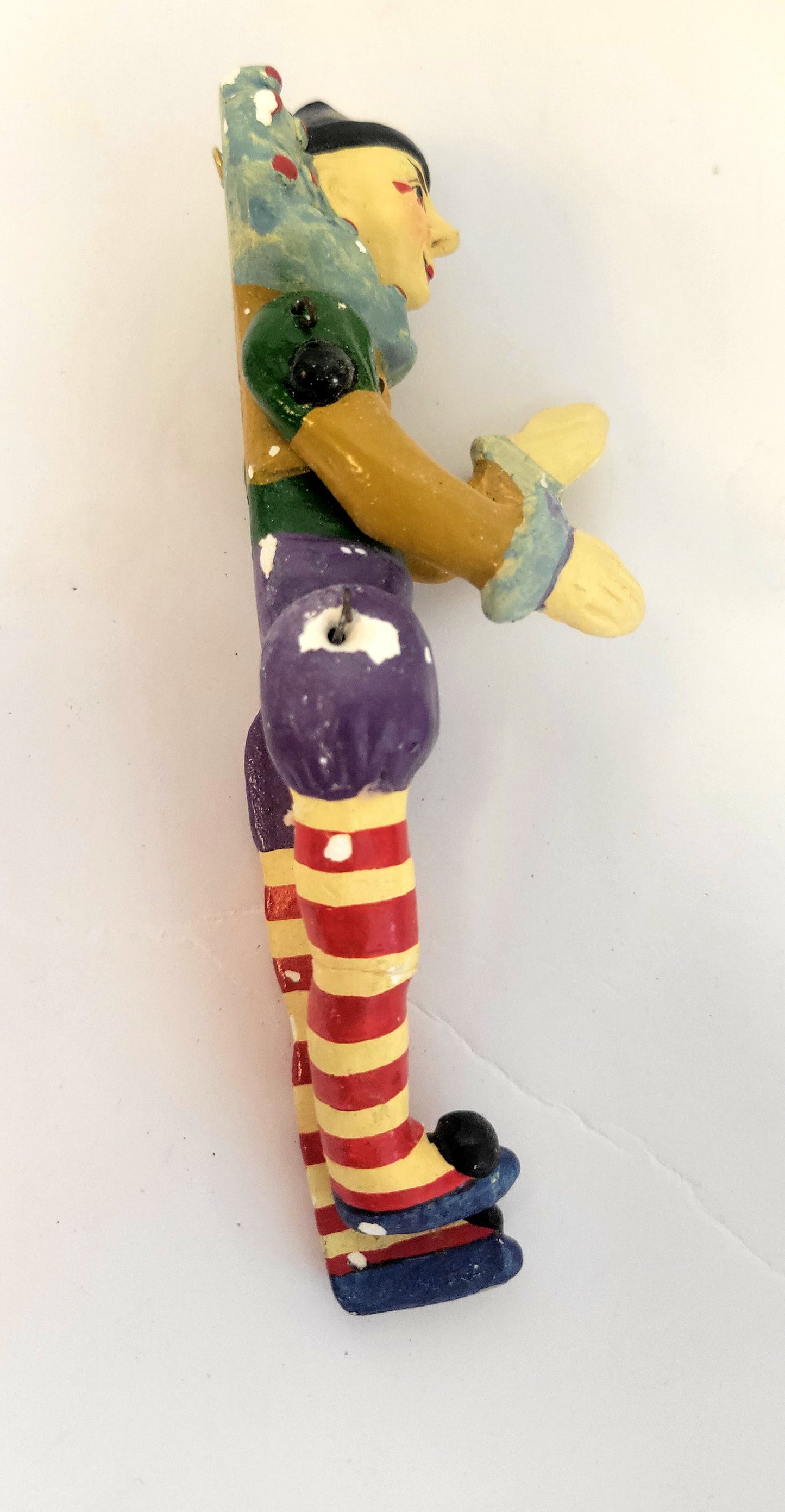 Vintage Made in Taiwan Handpainted Jointed Clown Ornament striped ball ornament