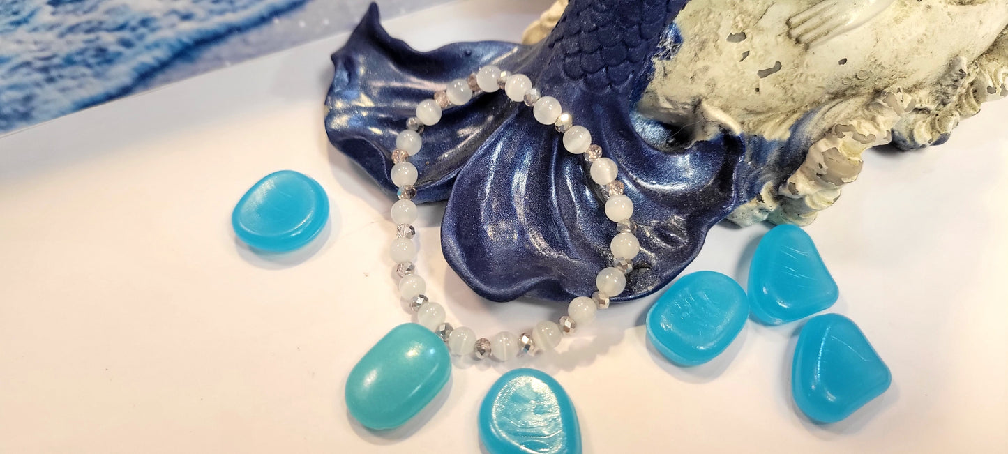 Genuine Selenite Crystal Bracelet with Pink Faceted Spacers – Energy Cleansing Stretch Bracelet