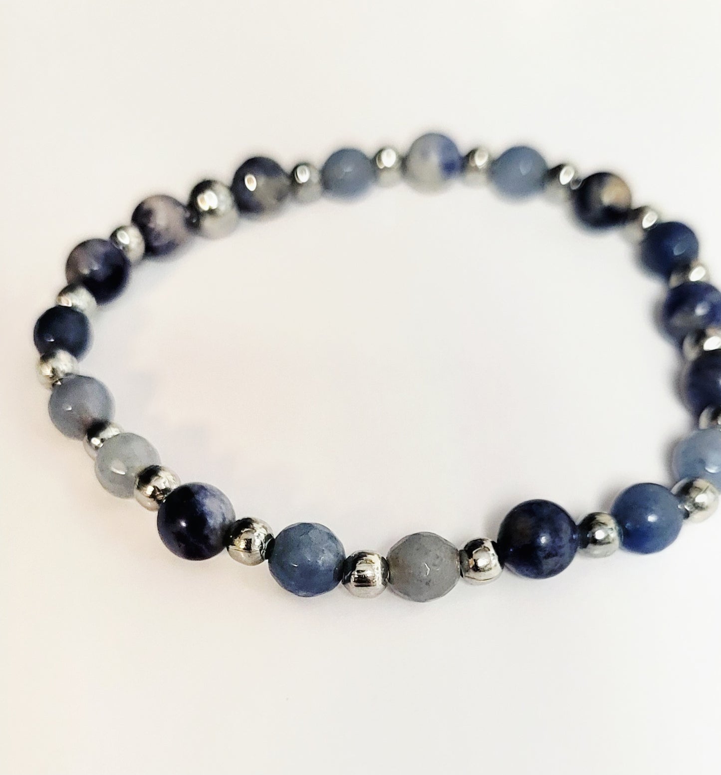 Beaded Bracelet- Sodalite Natural Gemstone 6mm dainty 7"