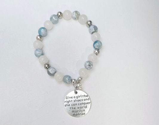 Conquer the World: Blue Fire Agate & White Jade Statement Bracelet