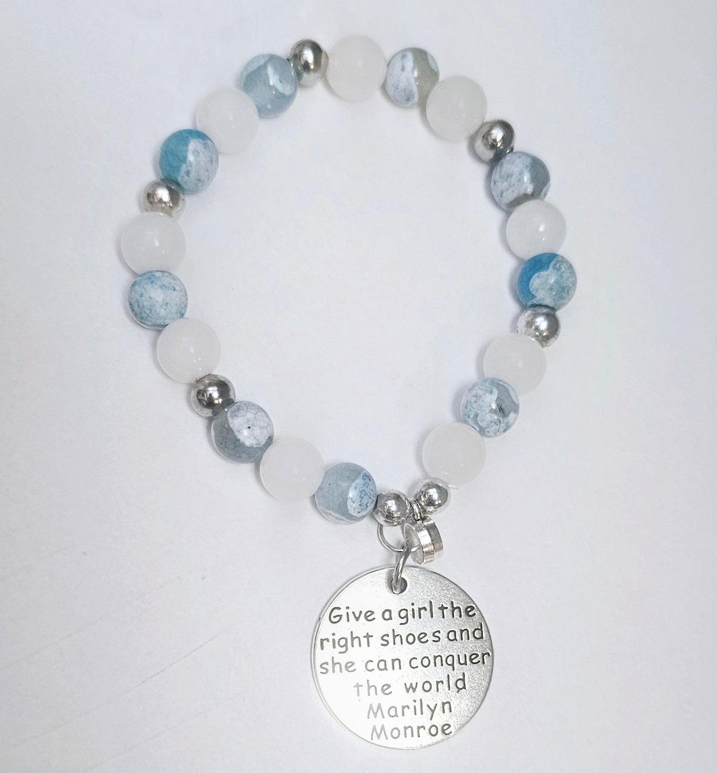 Conquer the World: Blue Fire Agate & White Jade Statement Bracelet