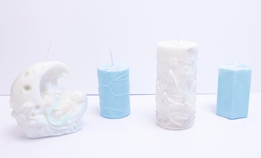 Artisan handpoured Vegan Soy Wax Moon Mermaid Pillar Candle |Mermaidcore|Sirencore|Clean Scent|Mermaid Dreams