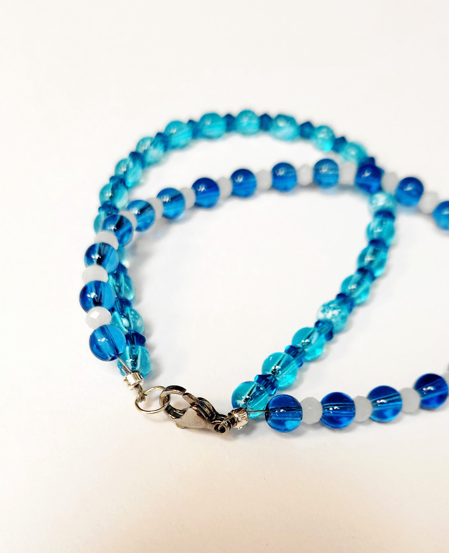 Blue Glass & Faceted AB Bicone beaded double stranded bracelet 6"