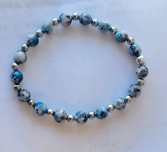Beaded Bracelet K2 Jasper/Raindrop Azurite 6mm dainty