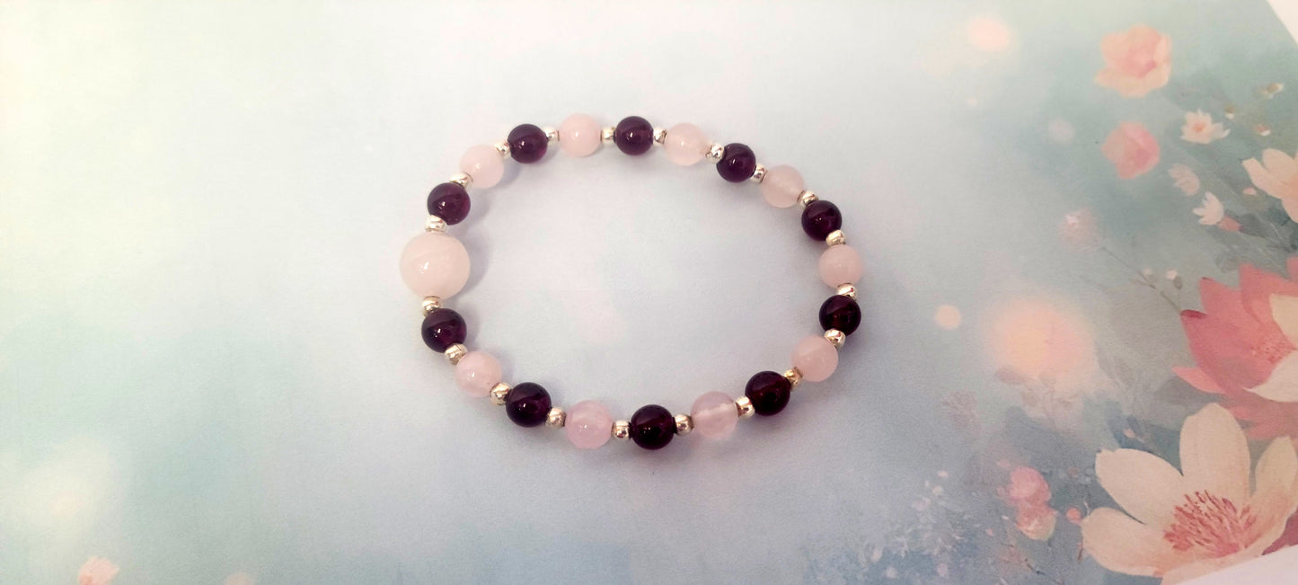 Garnet rose quartz beaded bracelet