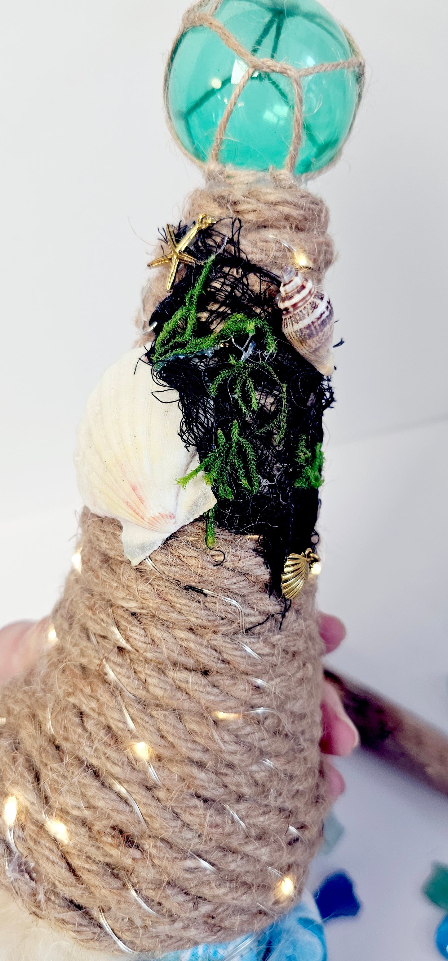 Light Up Gnome, Scented Gnome, Handmade OOAK Coastal Gnome, Fantasy Home Décor, Unique Gift