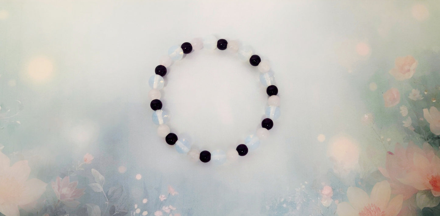Garnet rose quartz opalite beaded bracelet 