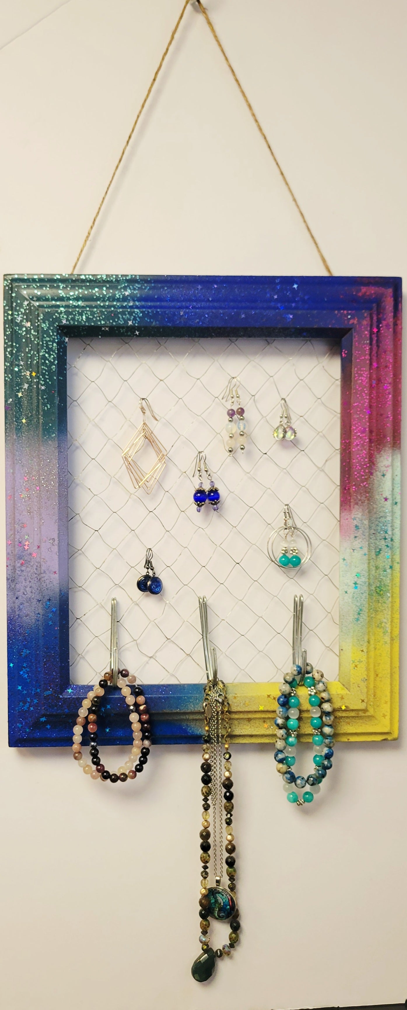 Jewelry organizer Upcycled photo frame