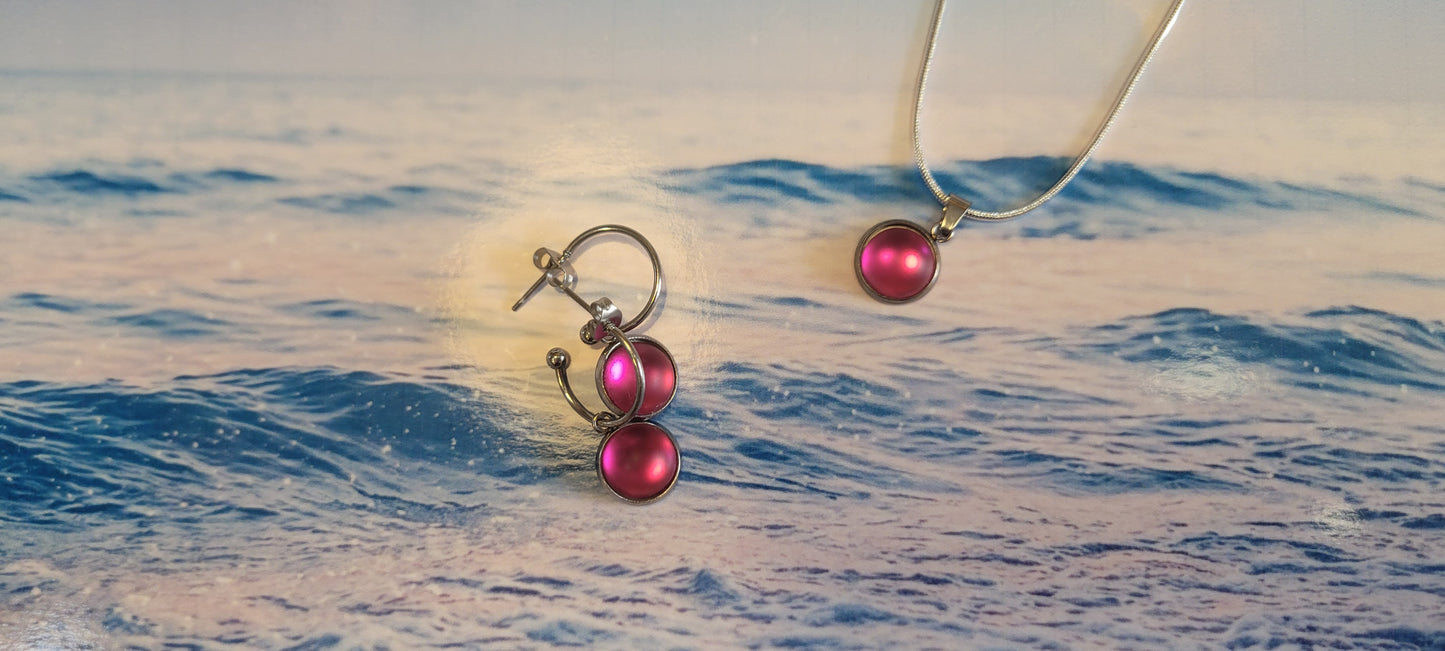 Purple Crystal Sea Glass Rhinestone Dangle Drop Hoop Earrings