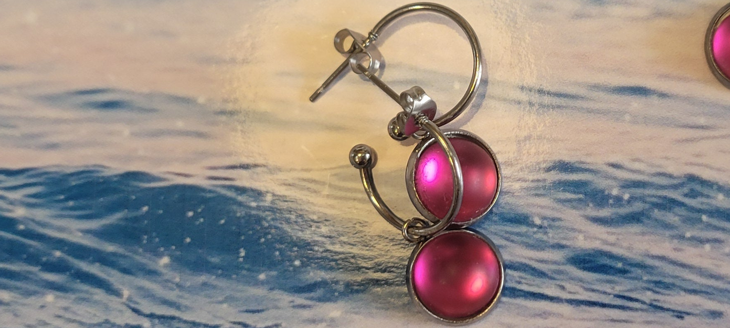 Purple Crystal Sea Glass Rhinestone Dangle Drop Hoop Earrings