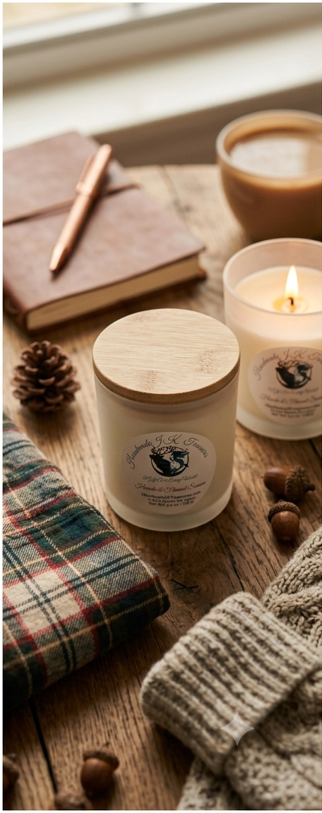 Fall Fragrance Hoodie & Flannel Season Vegan Soy Wax Candle 4.5 oz Frosted jar