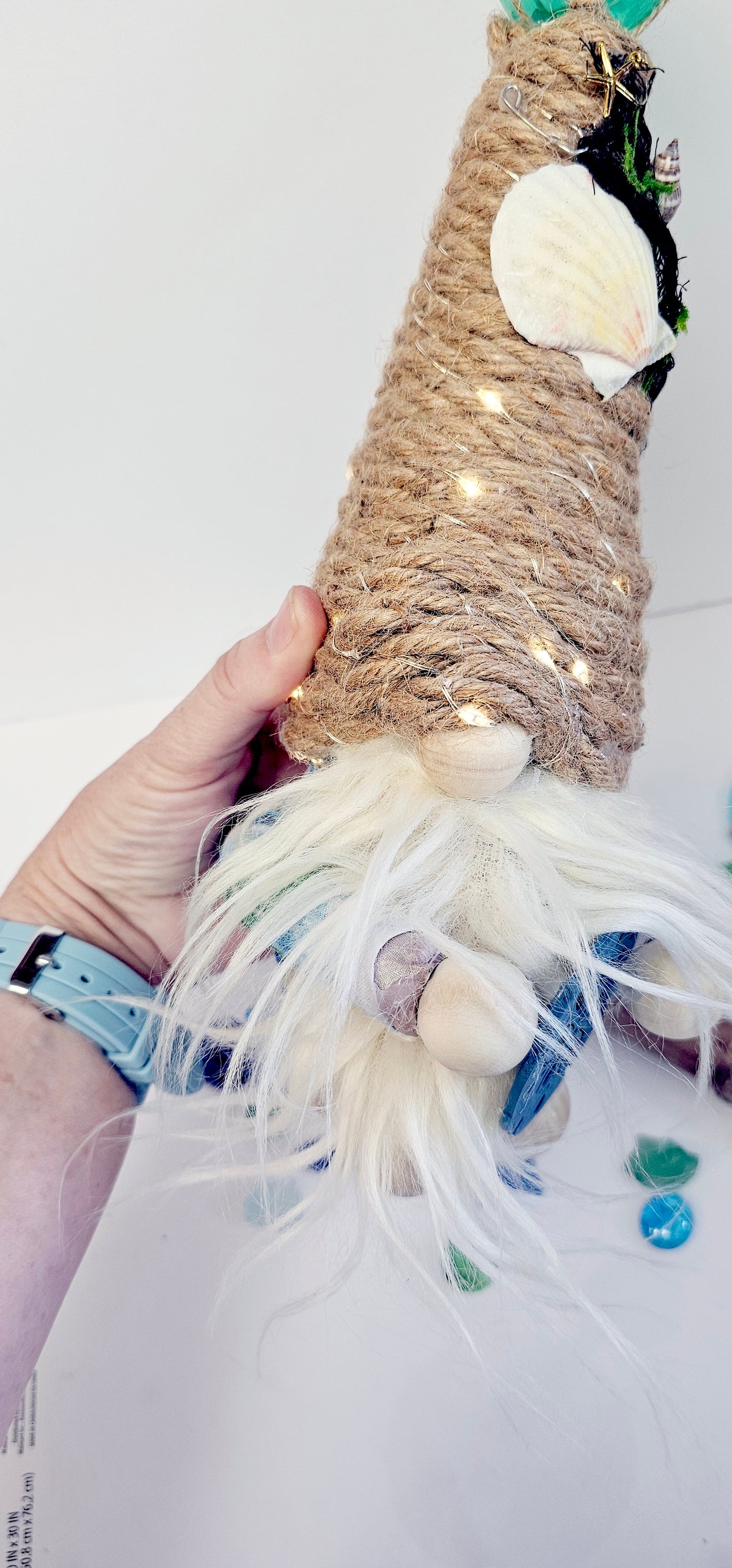 Light Up Gnome, Scented Gnome, Handmade OOAK Coastal Gnome, Fantasy Home Décor, Unique Gift