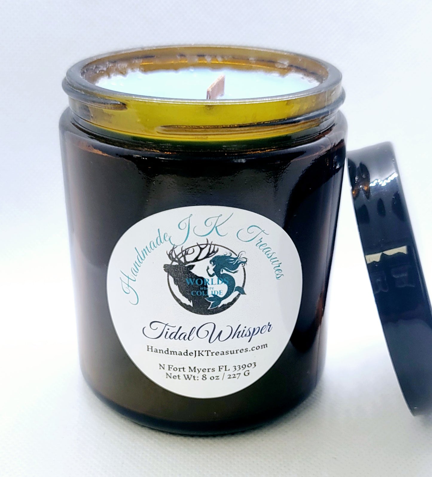 Artisan 8 oz Vegan Soy Candle with crackling wood wick| Sea Salt & Coastal Breeze | Tidal Whisper