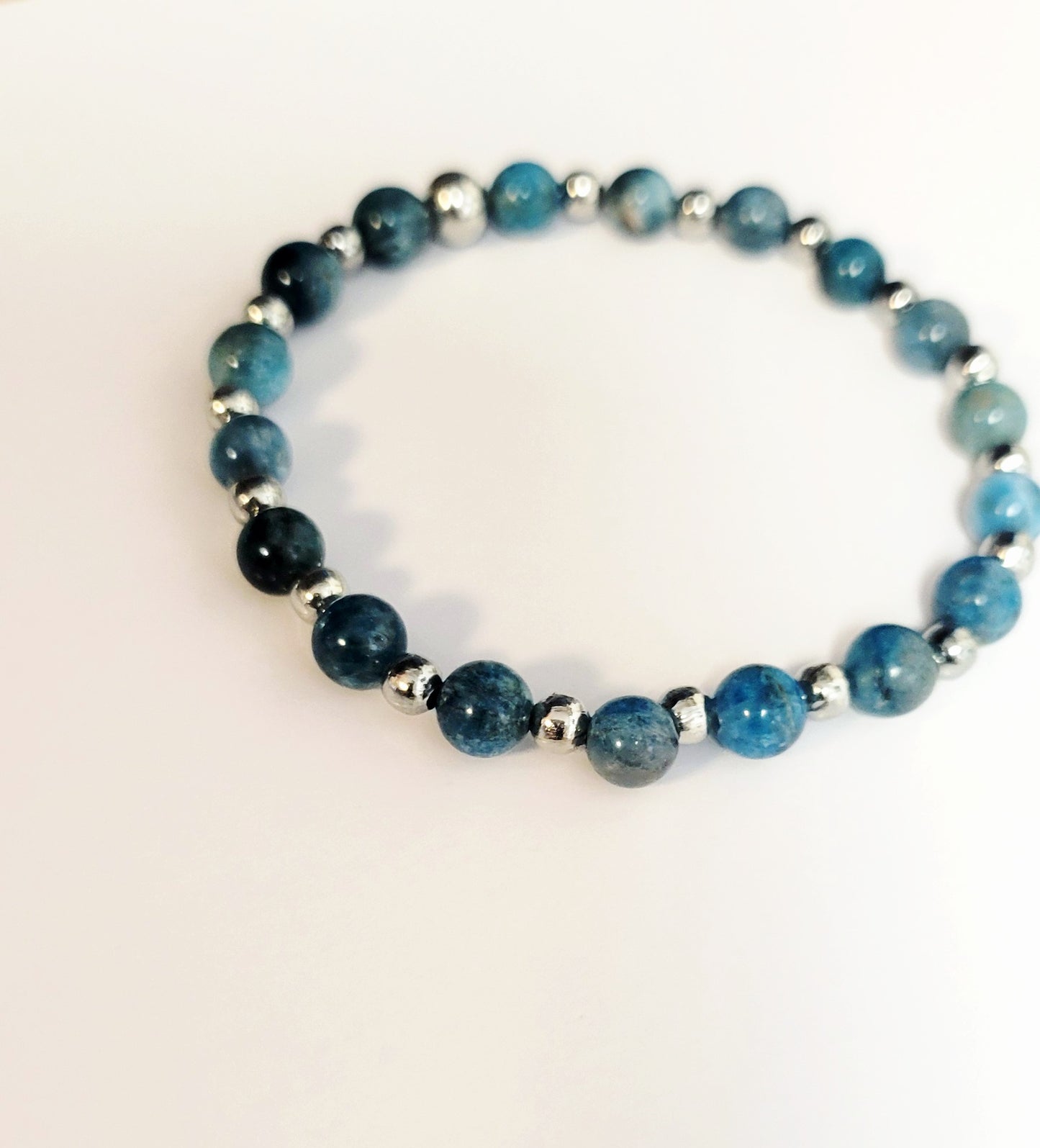 Beaded Bracelet Blue Apatite Natural gemstone 6mm dainty