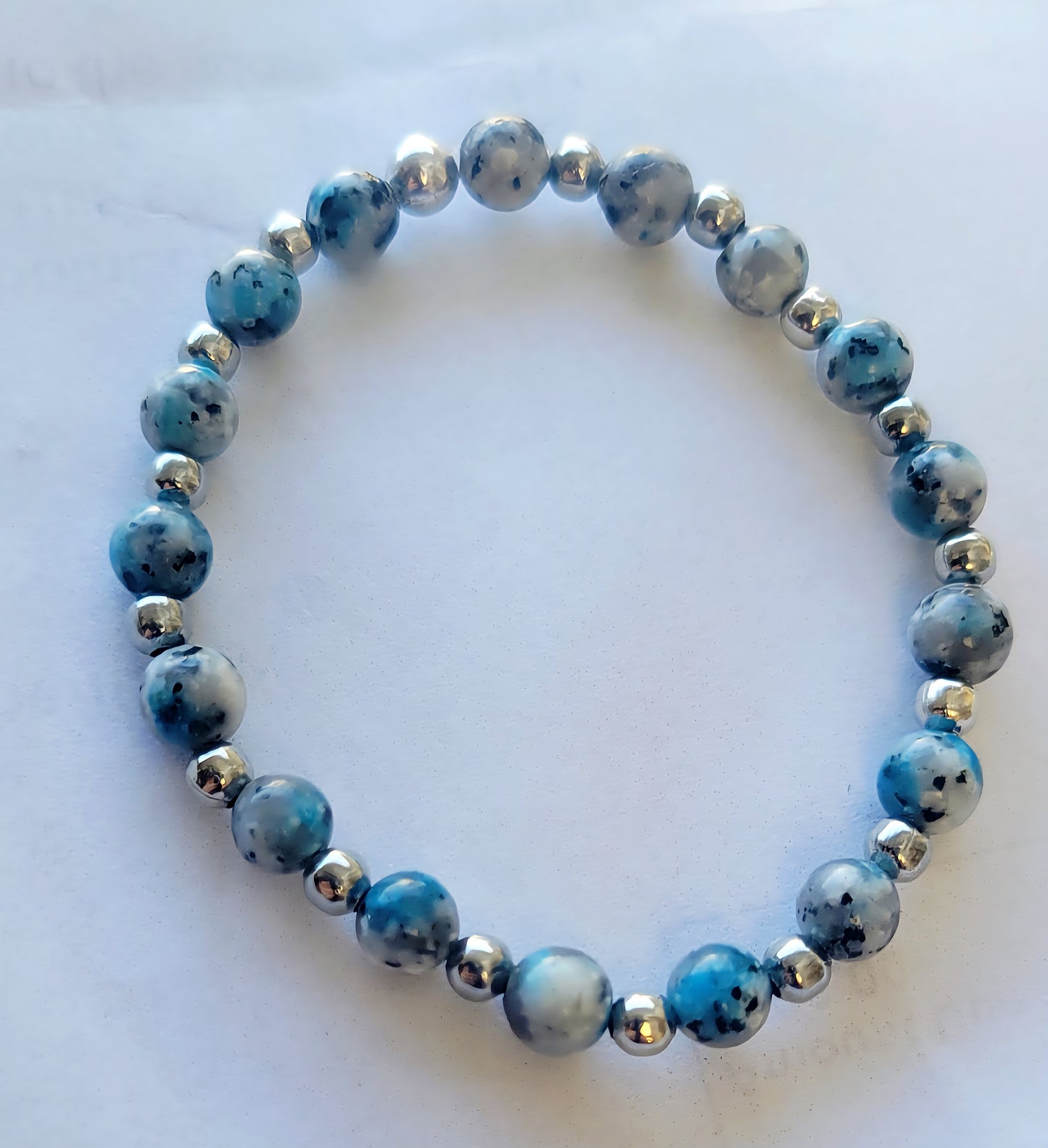 Beaded Bracelet K2 Jasper/Raindrop Azurite 6mm dainty