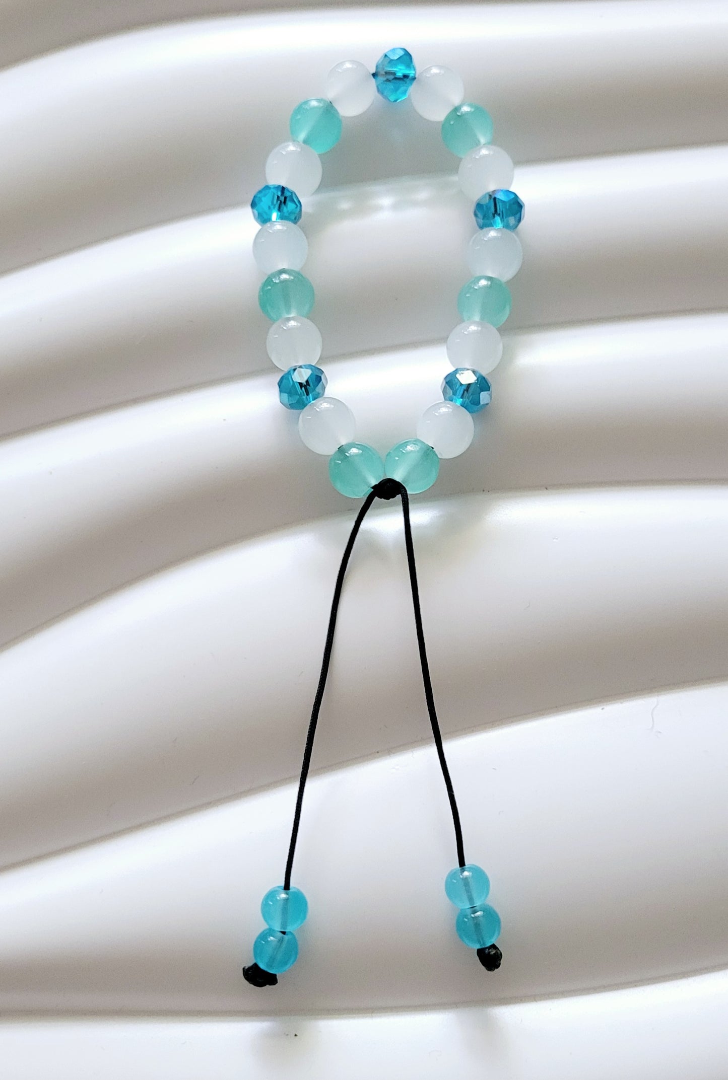 Aqua White Adjustable  Beaded Bracelet