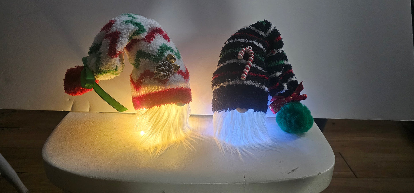 Handmade Light Up Christmas Gnome Shelf Sitter | LED Glowing Holiday Table Decor | Cozy Plush Sock Gnome with Wooden Feet