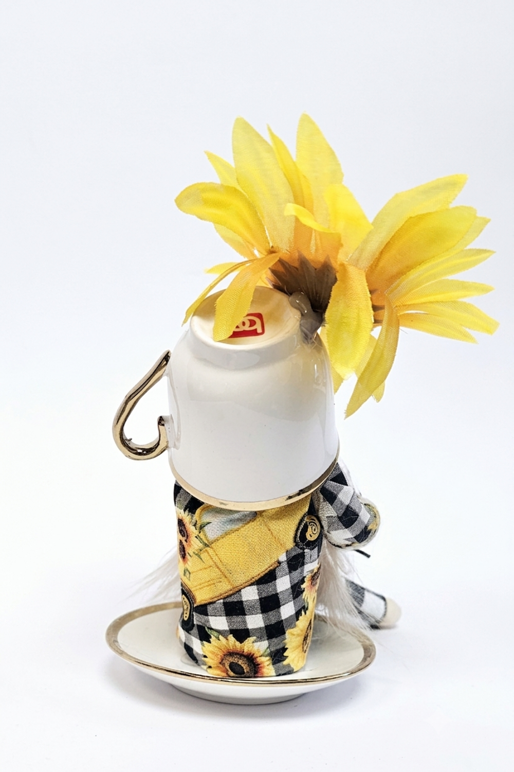 Sunflower Farmhouse Miniature Tea Cup Gnome | Shelf Sitter | Tiered Tray Decor
