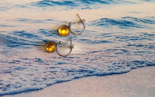 Yellow crystal sea glass rhinestone dangle drop hoop earrings