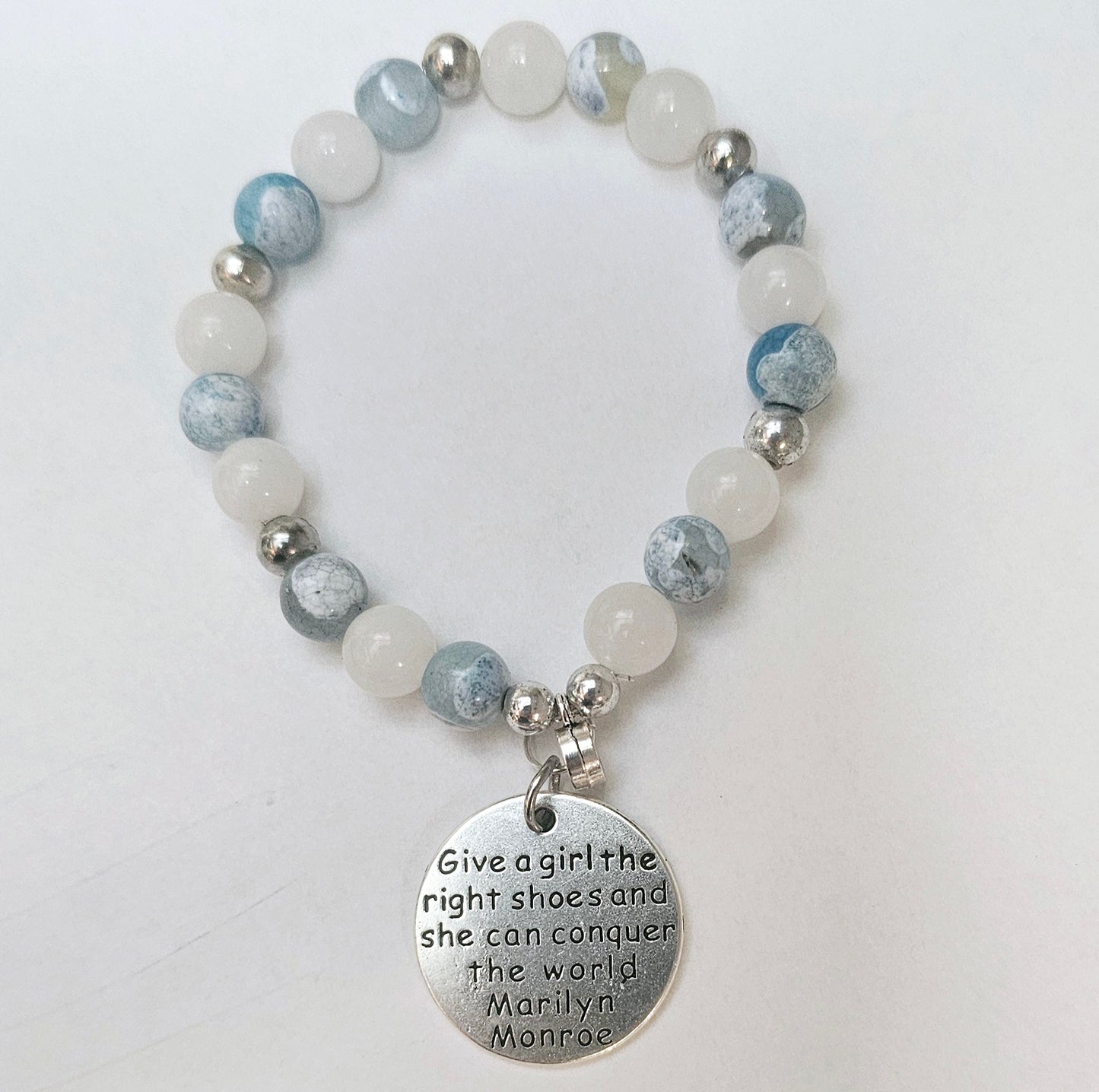 Conquer the World: Blue Fire Agate & White Jade Statement Bracelet