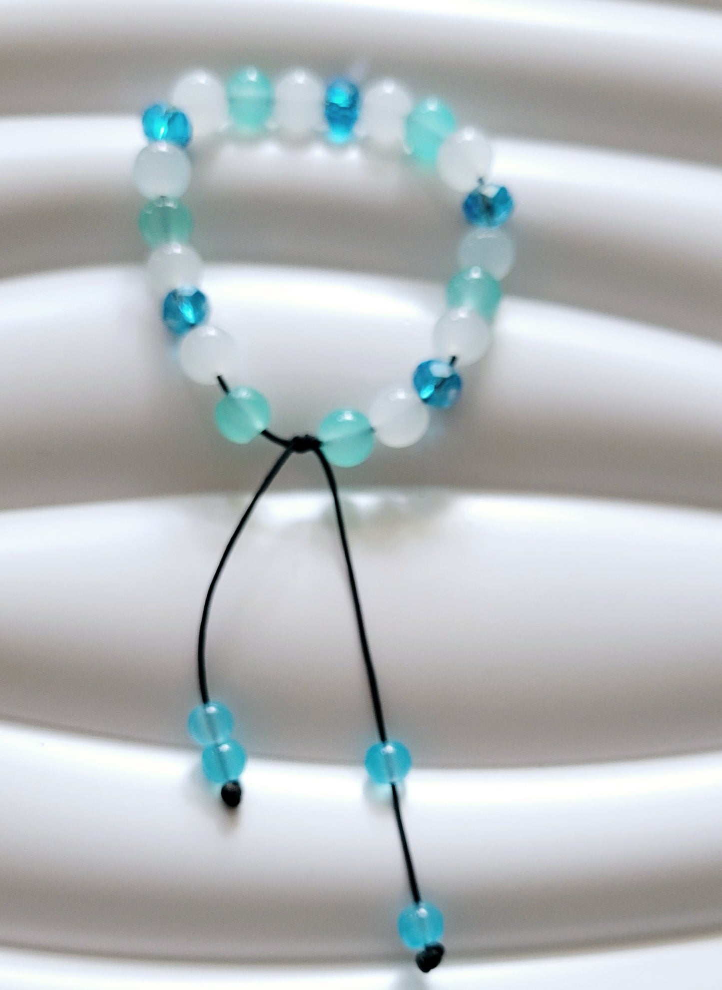 Aqua White Adjustable  Beaded Bracelet