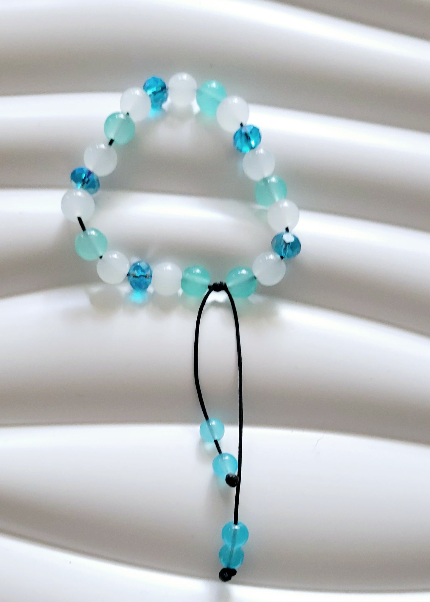 Aqua White Adjustable  Beaded Bracelet