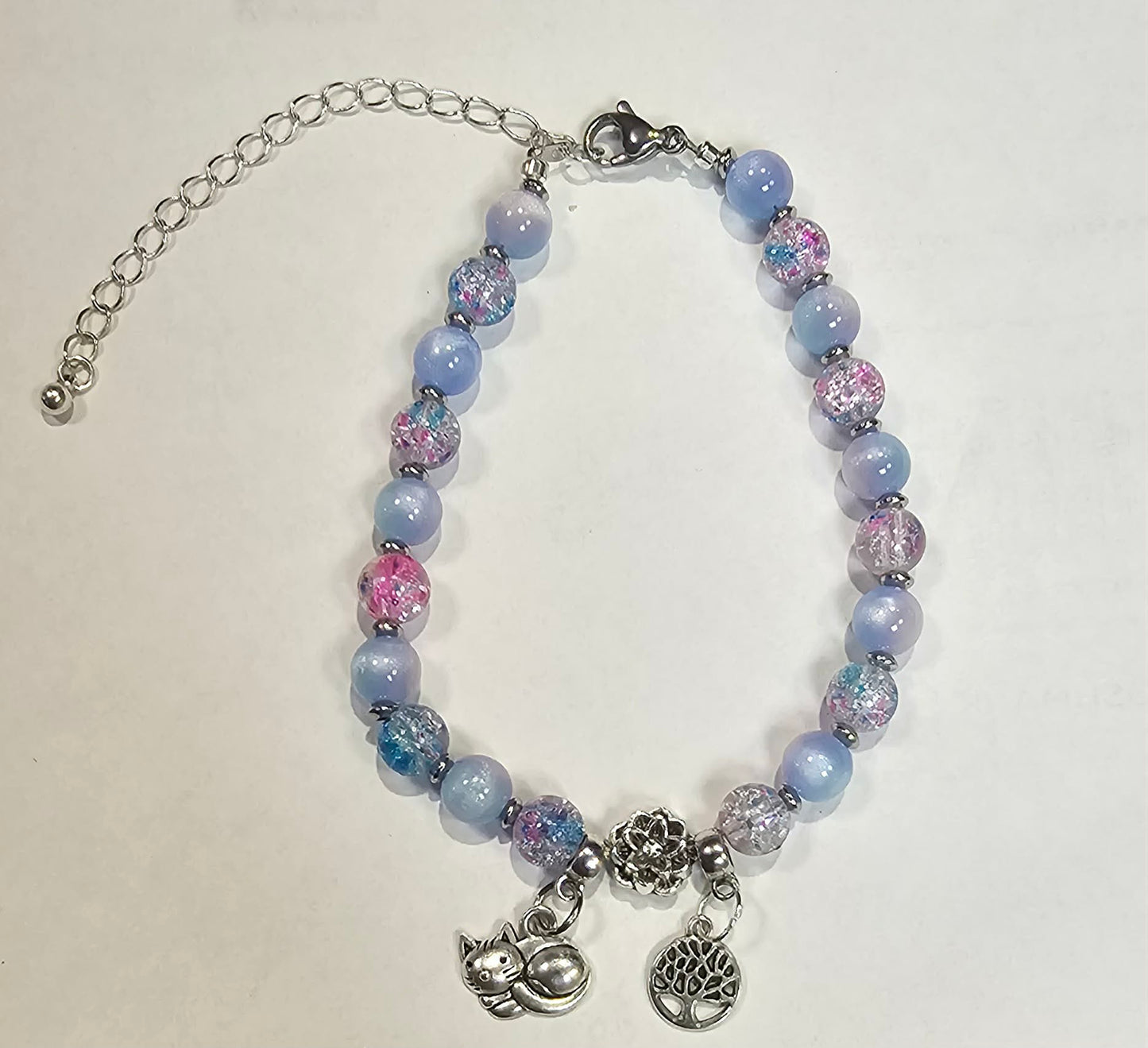 Custom Order Baby Blue & Pink Nature-Inspired Adjustable Beaded Bracelet