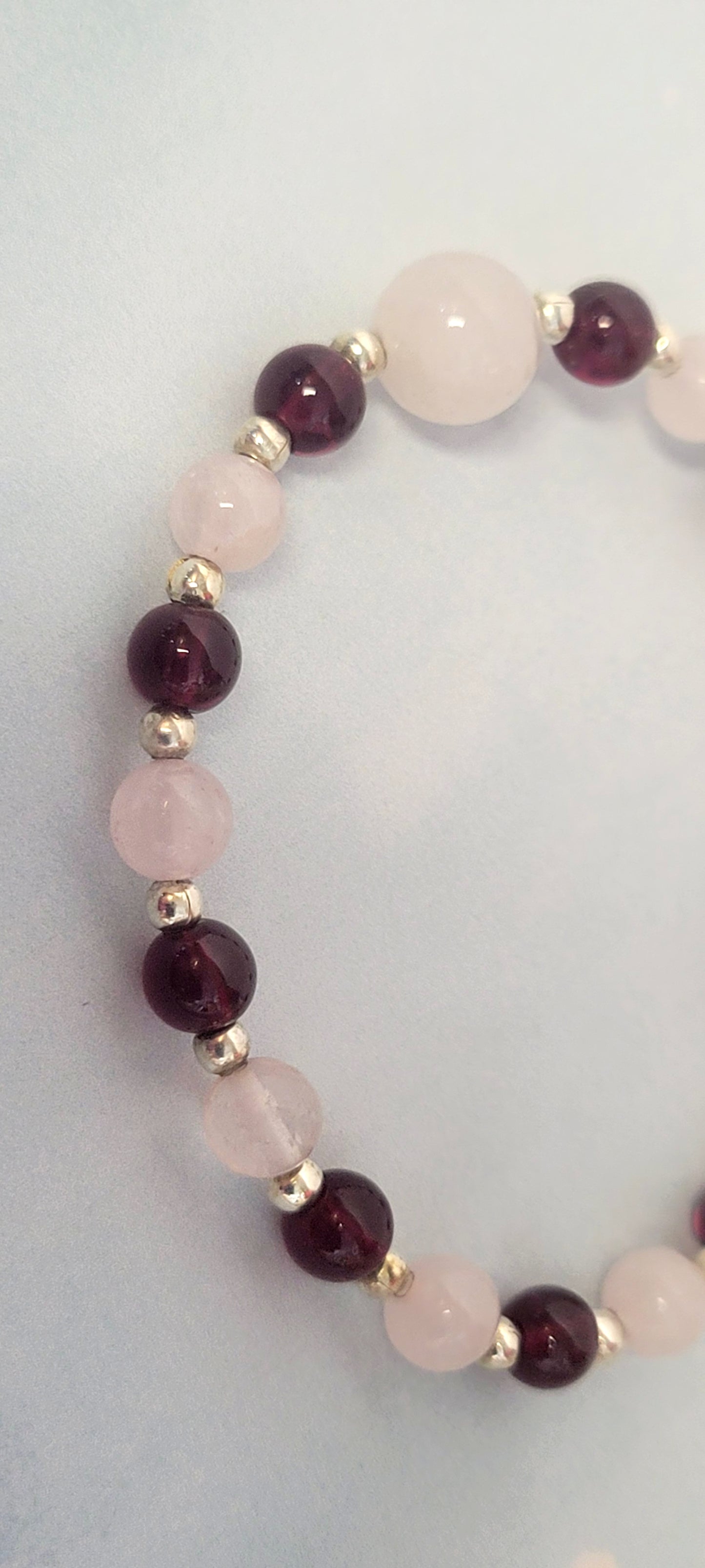 Rose quartz & garnet stretchy bracelet hand crafted
