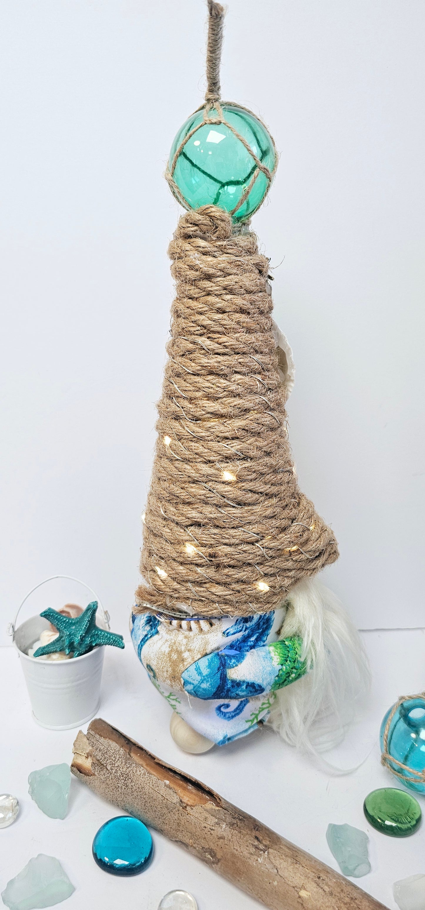 Light Up Gnome, Scented Gnome, Handmade OOAK Coastal Gnome, Fantasy Home Décor, Unique Gift