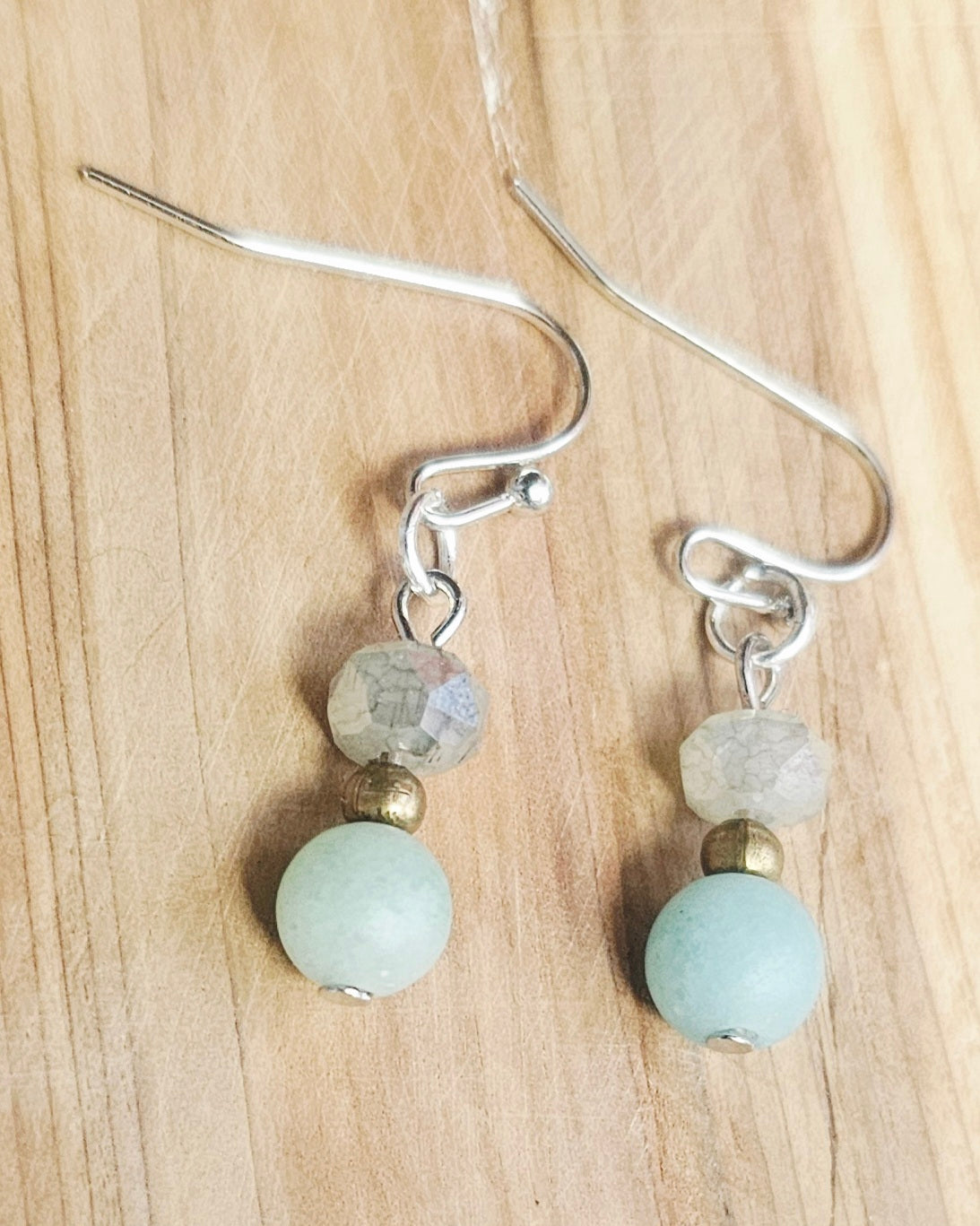 Genuine Amazonite & Faceted Glass Beaded Drop Earrings
