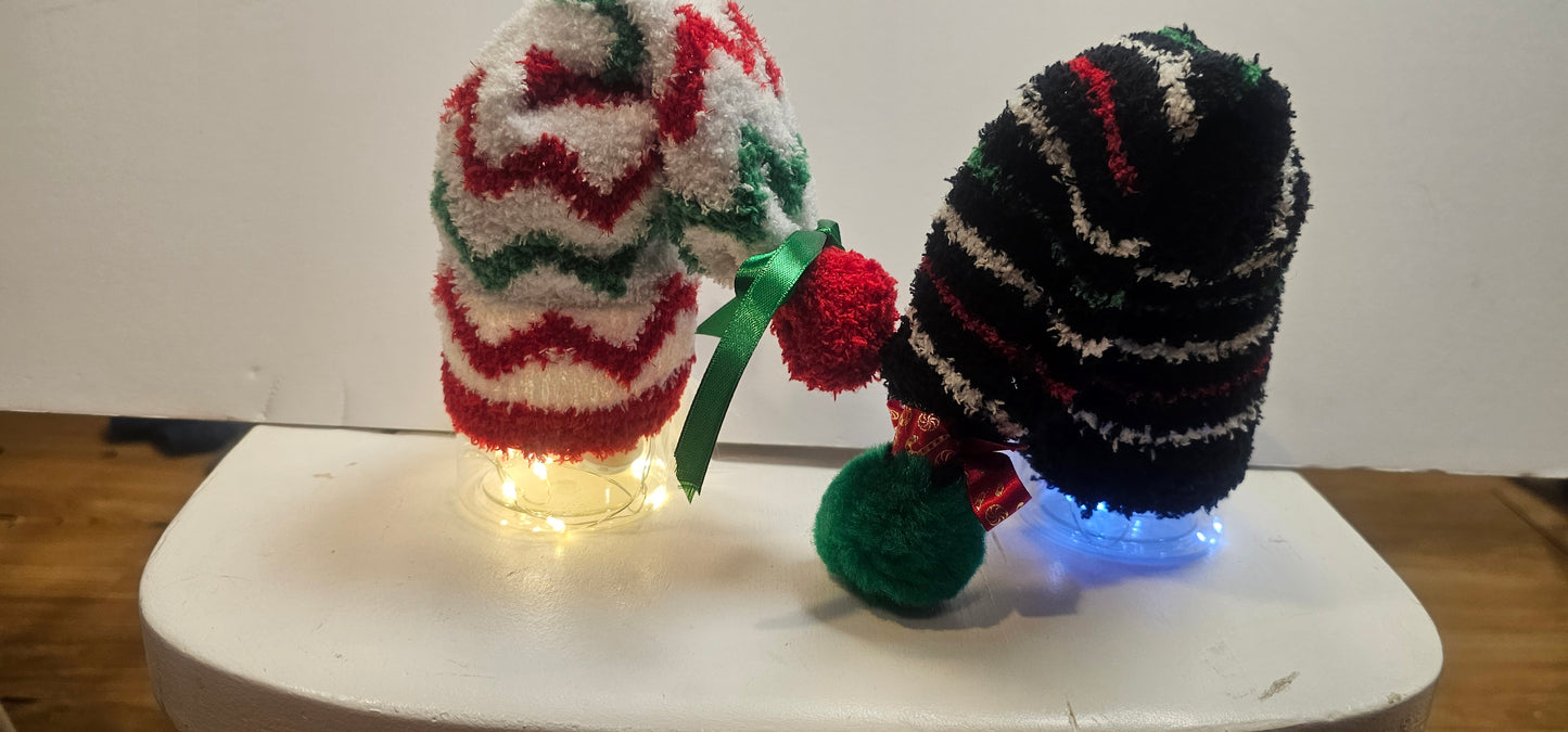 Handmade Light Up Christmas Gnome Shelf Sitter | LED Glowing Holiday Table Decor | Cozy Plush Sock Gnome with Wooden Feet
