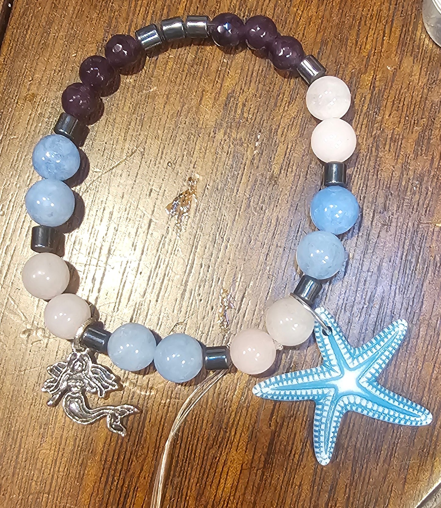 Healing heart & body gemstone beaded bracelet- Aquamarine, Rose quartz, Hematite