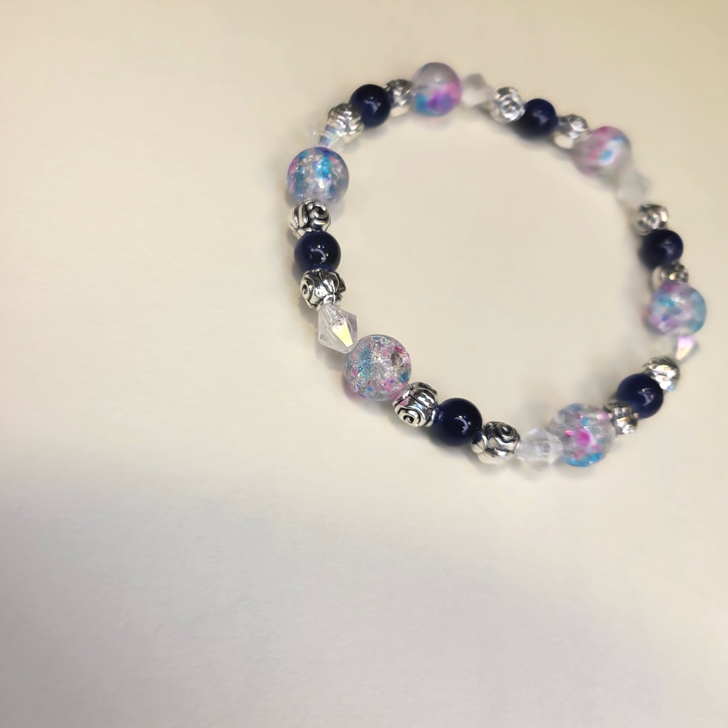 Cotton Candy 8mm Crackle Glass Beaded Bracelet 6.5-inch