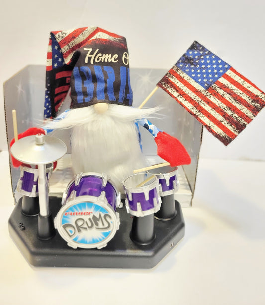 War Veteran Gnome Drummer Playing Mini Drums  Musician Band Home Decor