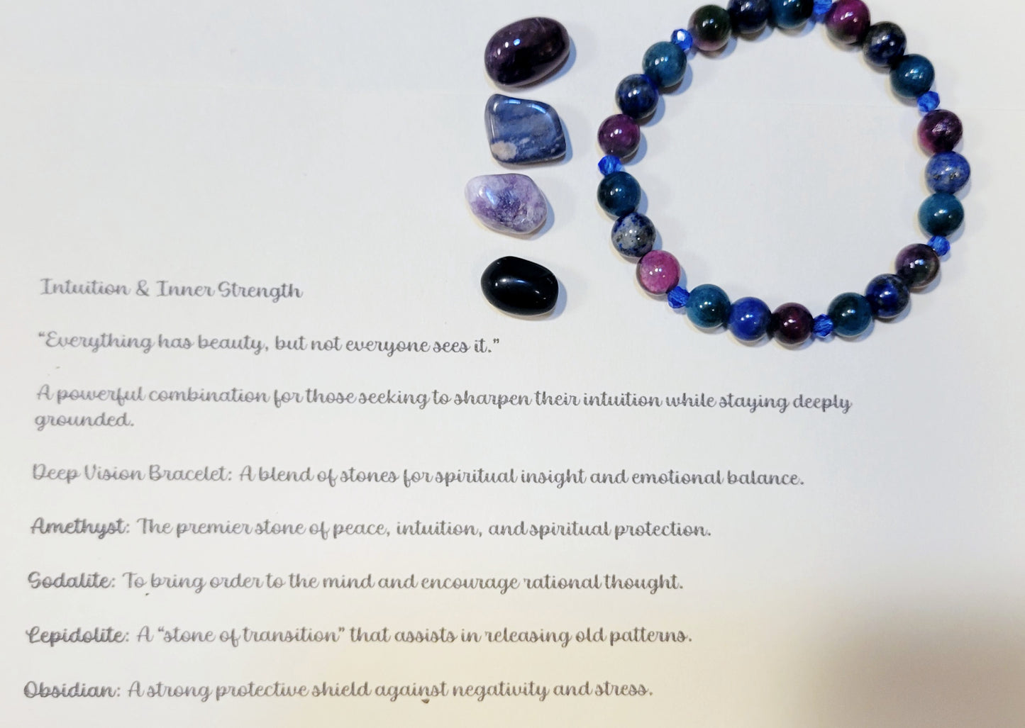 Gemstone Intention Beaded Bracelet With 4 Crystals & Intent Card| Metaphysical Healing