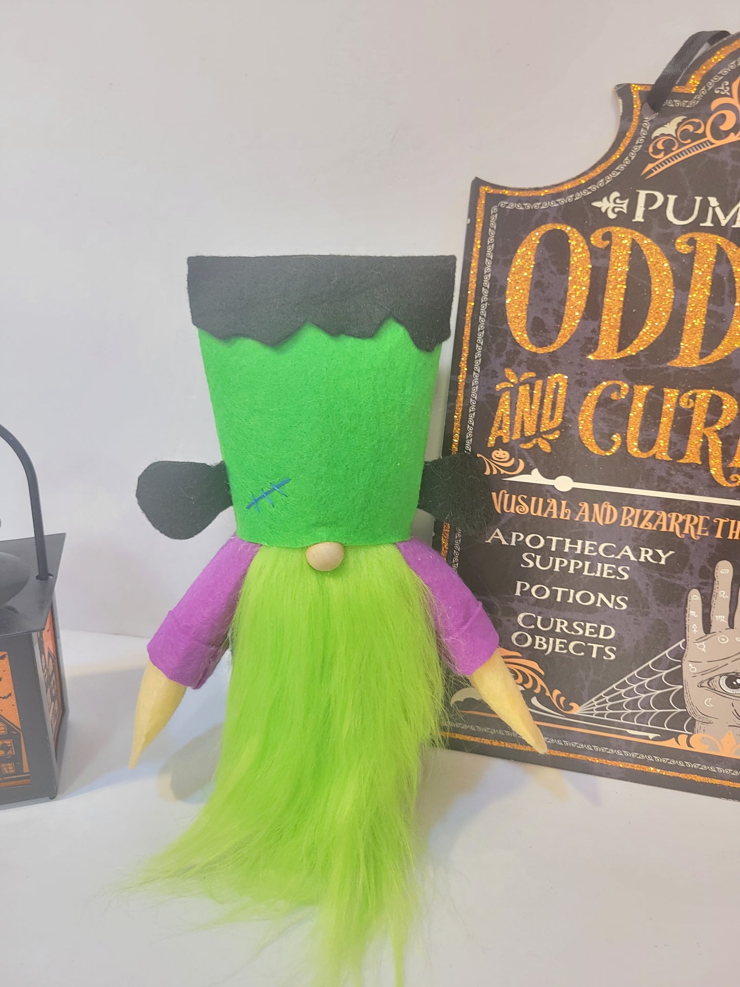 Frankenstein inspired gnome Shelf Sitter Halloween Decor