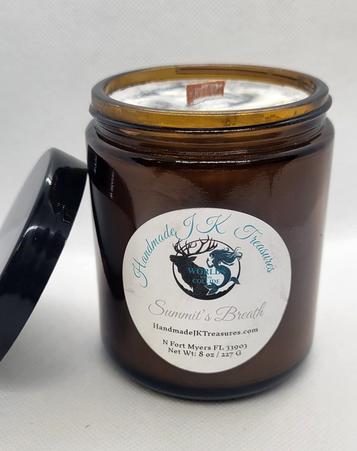 Artisan 8 oz Vegan Soy Wax Candle | With Crackling Wood Wick | Crisp Air & Woodsy Mist | Summit's Breath
