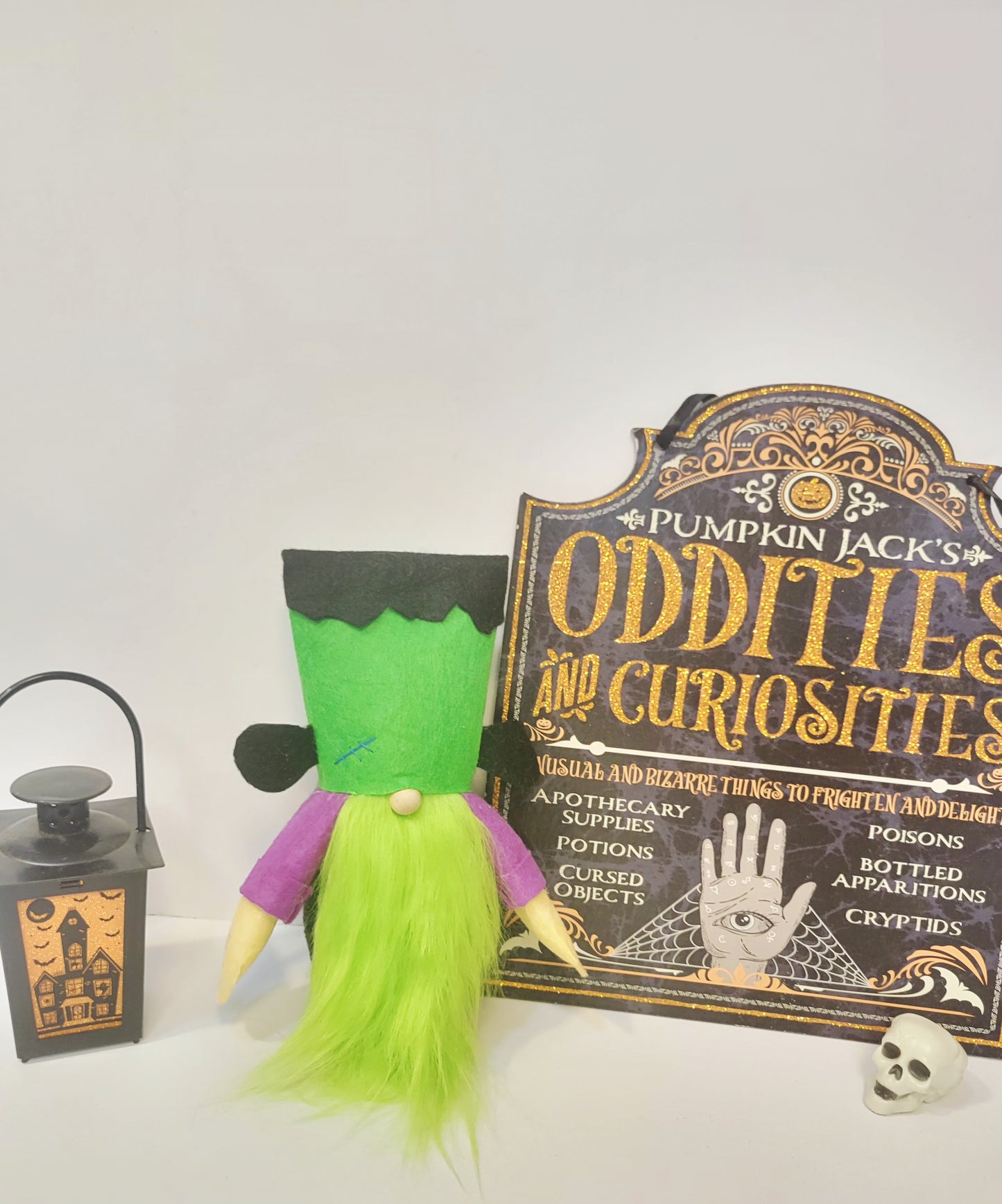 Frankenstein inspired gnome Shelf Sitter Halloween Decor