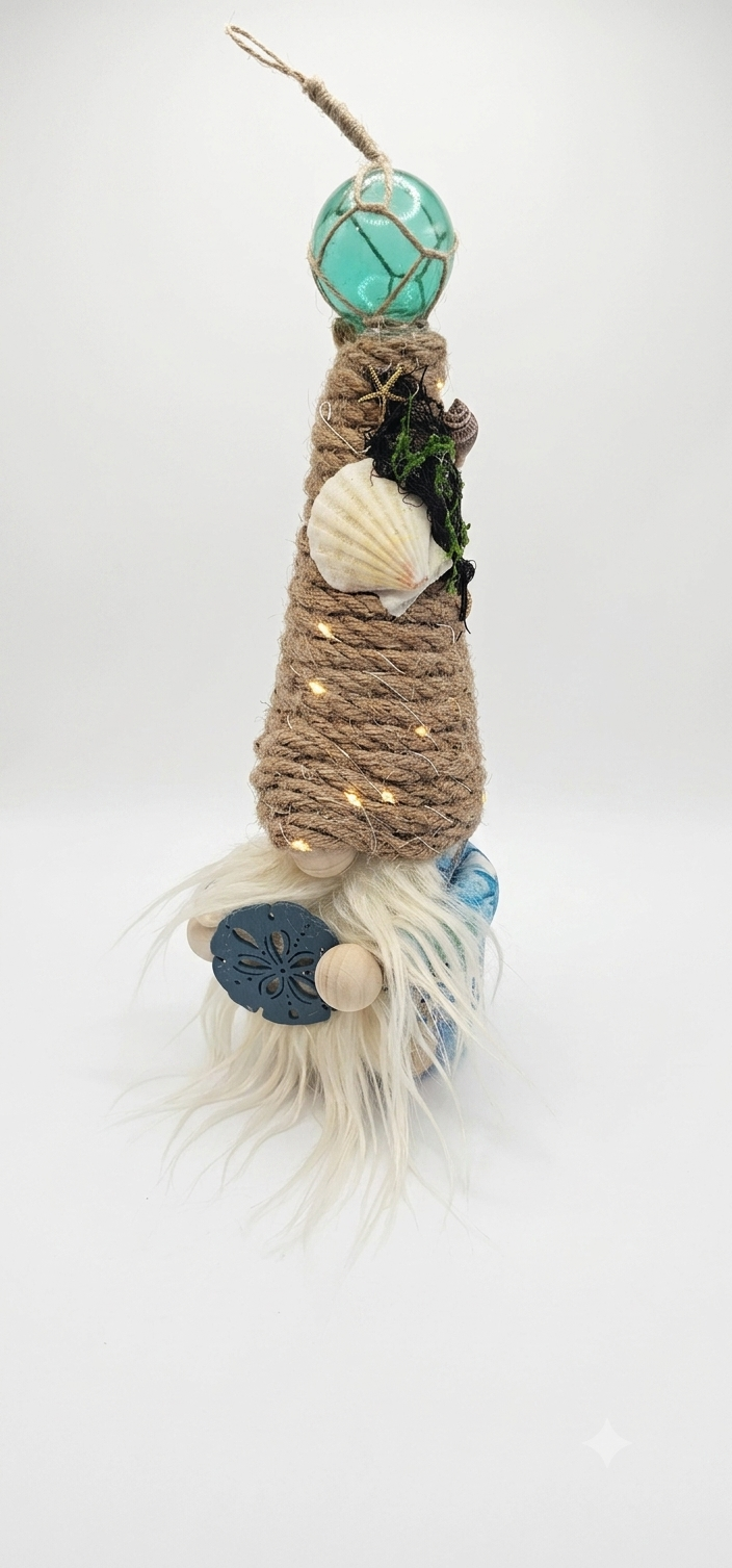 Light Up Gnome, Scented Gnome, Handmade OOAK Coastal Gnome, Fantasy Home Décor, Unique Gift